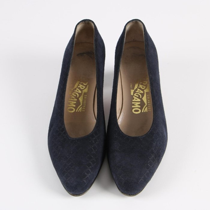 Navy Suede Pumps made in Italy by Salvatore Ferragamo (1 of 4)