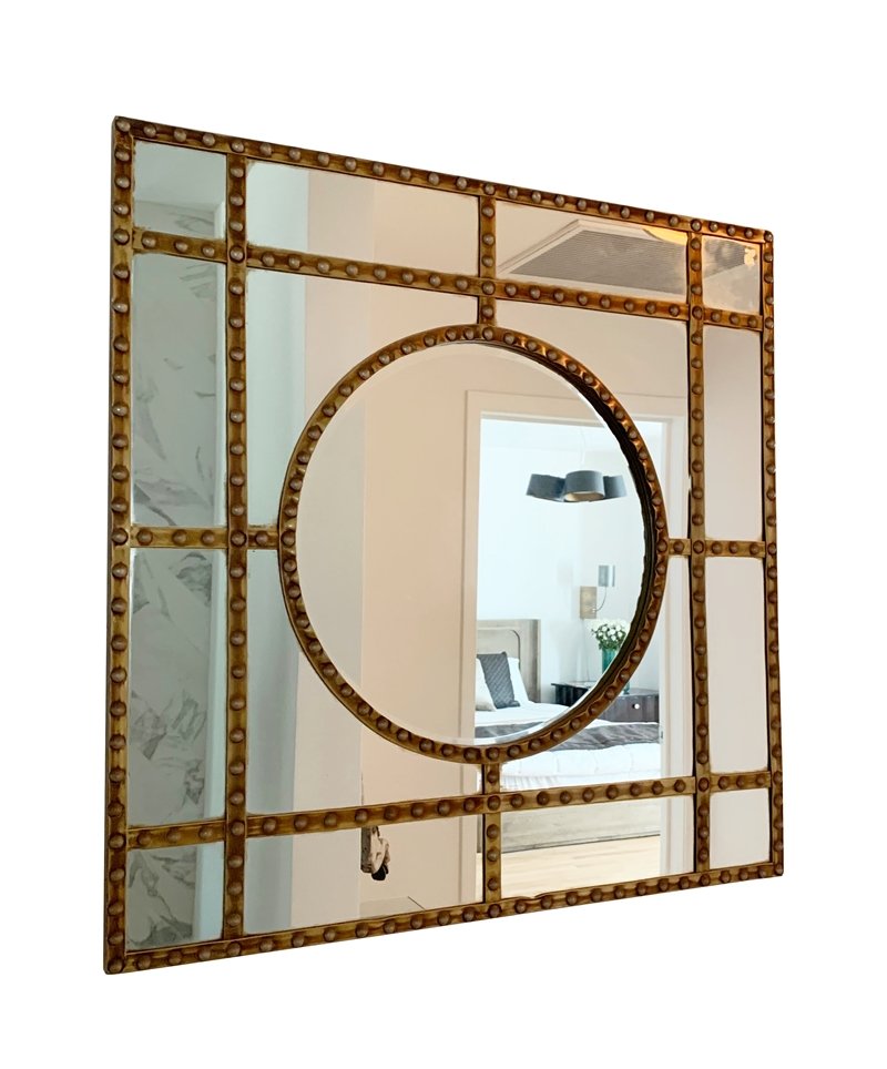 Large Wall Mirror with Gold Studded Frame (1 of 8)