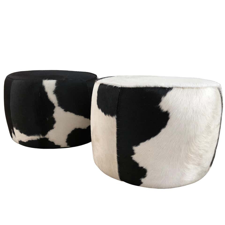 Pair of Cowhide Poufs or Ottomans (1 of 10)