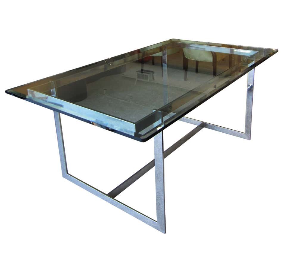 Modern Glass & Chrome Dining Table att to Milo Baughman (1 of 4)