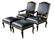Pair of black leather armchairs and ottomans, ca 1960