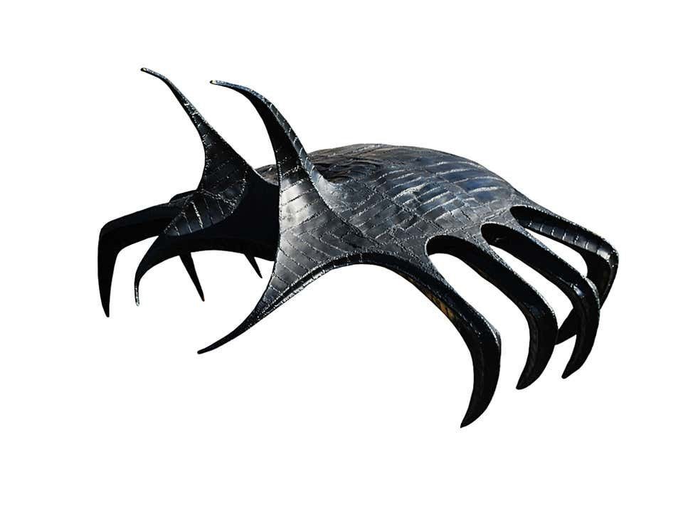 One of a kind Metal Sculpture of A Beetle: Beautiful futuristic metal sculpture of what appears to be a hybrid or mixture between a spider and a beetle. The sculpture was made by a southern California architect in the 1970s. It consist of piec