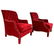 English Style Armchairs with Tufted Backs, Red Velvet