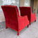 English Style Armchairs with Tufted Backs, Red Velvet - 2