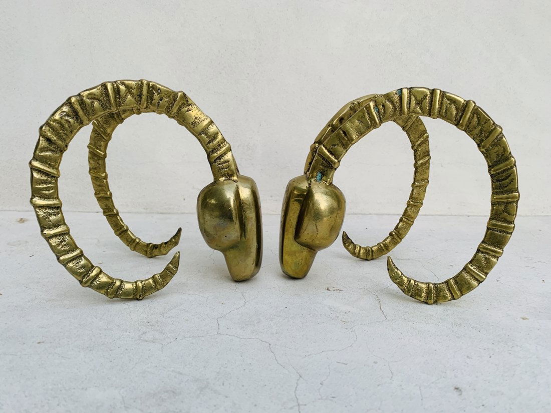 Hollywood Regency Brass Horned Ibex Sculpture Bookends (1 of 9)