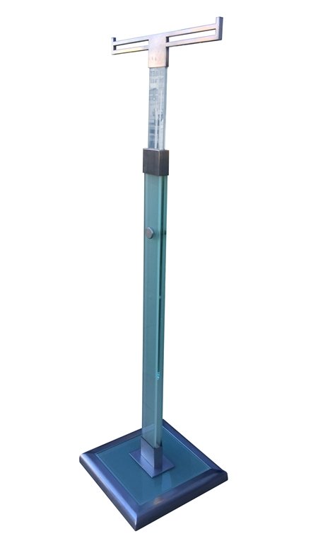 GLASS AND ALUMINUM VALET STAND BY FONTANA ARTE: Stunning and beautiful is this glass and aluminum valet stand manufactured by Fontana Arte and made in Italy.The piece is height adjustable, the main body is made of green tinted glass fitted with alu