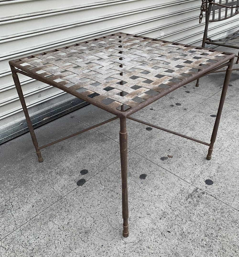 Wrought Iron Side Table by by Mario Papperzini for Sal: Mario Papperzini for John Salterini LATTICED side table.Measurements:22 inches wide x 22 inches deep x 18 inches high.All items are sold as is. The auction house does not warrant authenticity on any s