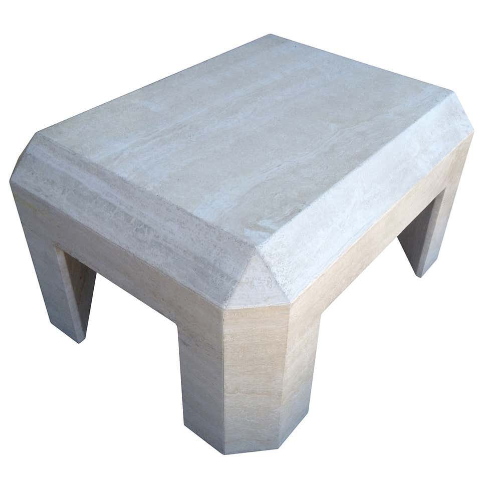 Mexican Modernism, Travertine Coffee Table: Vintage travertine coffee table with beautiful architectural lines.The table is very substantial and displays very well, the table is nicely polished and is in excellent original condition.Measurement