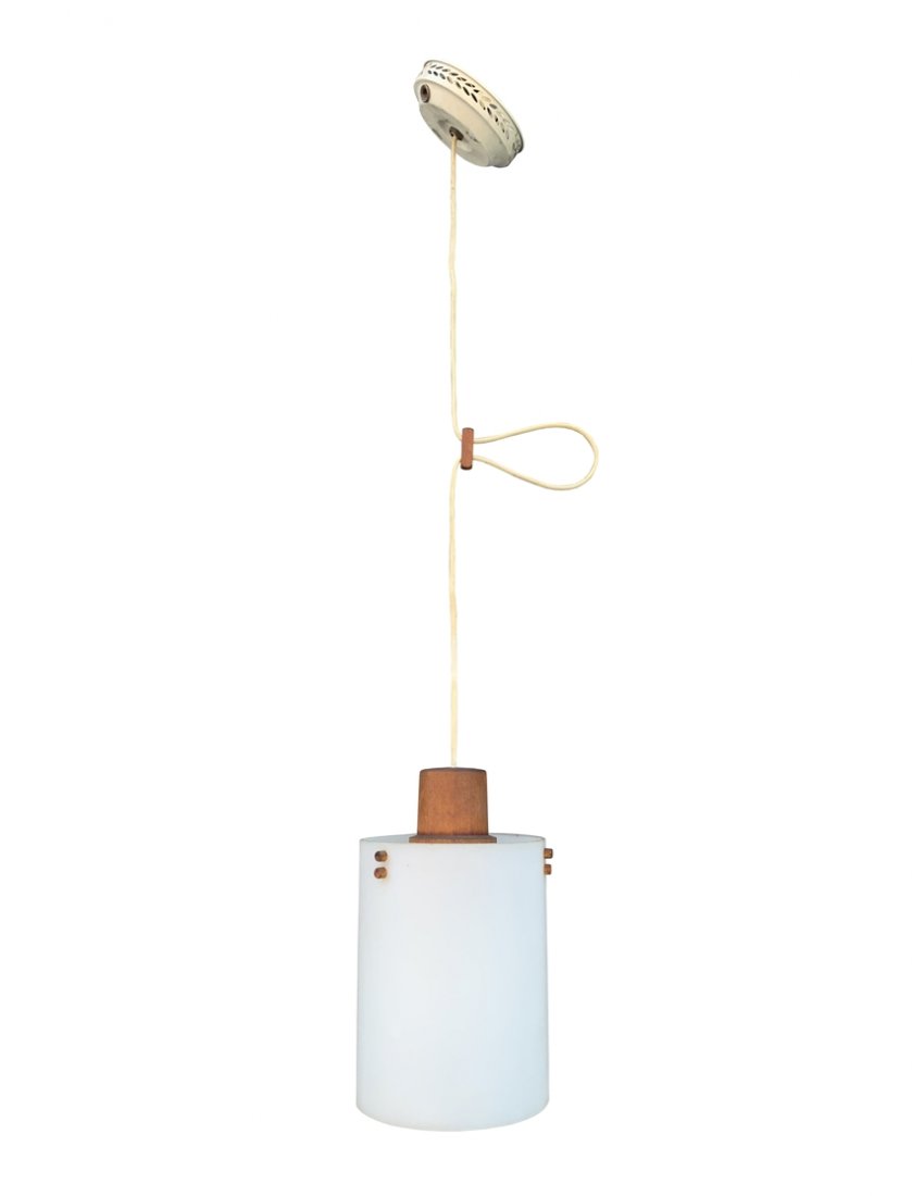 Vintage Pendant Light by Uno & Osten Kristiansson: Vintage pendant lamp designed by Uno & Osten Kristiansson for Luxus, Sweden during the 1950s. Measurements: (pendant only) 10 inches high x 6 inches in diameter x 35 inches high with cord. Canopy is 4