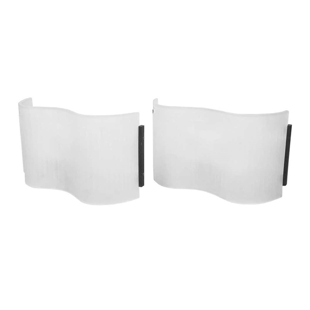Pair of Frosted Glass Sconces by Artemide: Pair of Italian made frosted glass sconces manufactured by Artemide.The pieces are in very good original condition, they do need to be rewired.Dimensions: H 9.5 inches, W 16.75 inches, D 5 inches.All