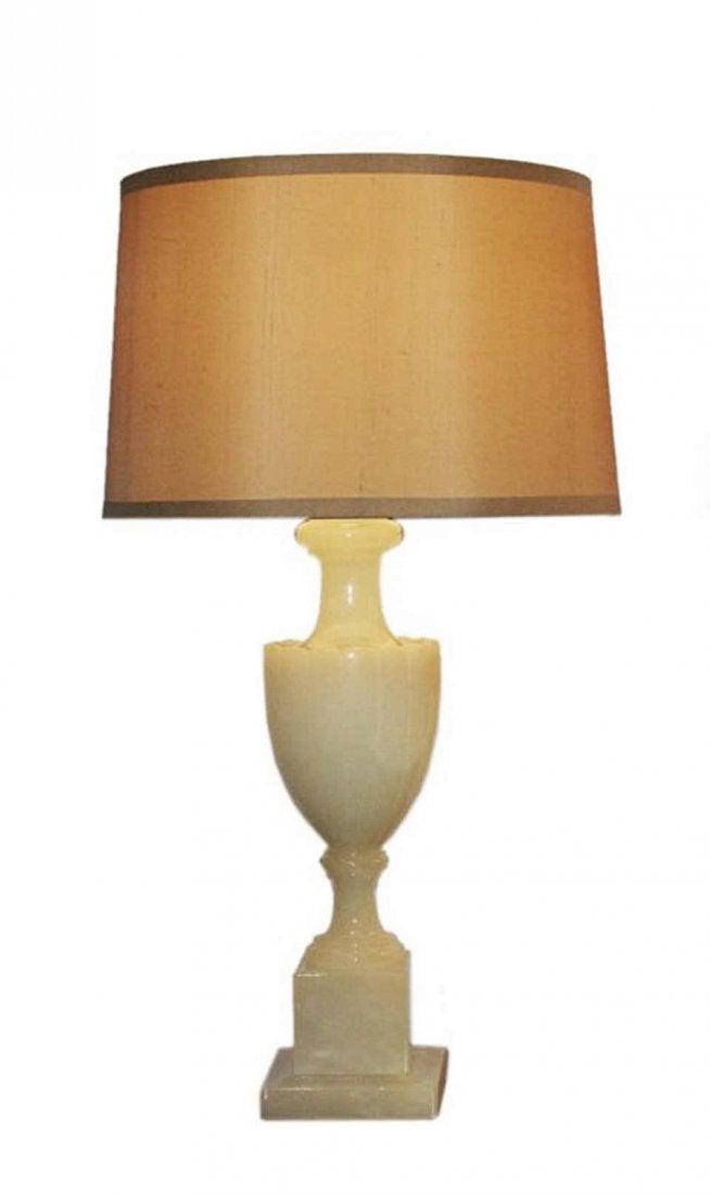 Italian Alabaster Stone Table Lamp by Marbro Lighting: Beautiful Italian made alabaster stone table lamp manufactured by Marbro lighting dating to the late 1960's.The color on the pictured shows more of a yellow or cream tint to it but is actually more li