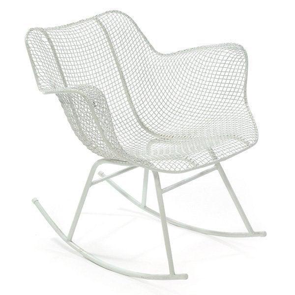 Russell Woodard rocking chair: Russell Woodard rocking chair, wire frame and runners with white finish, original finish. Measurements. 27"w x 28"d x 28.5"h, excellent condition All items are sold as is. The auction house does not w