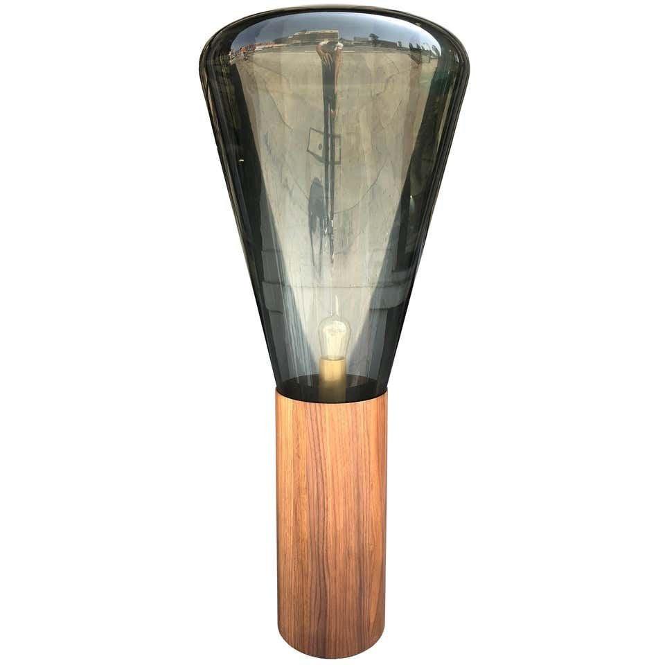 Muffin Floor Lamp by Dan Yeffet, Lucie Koldova 4 Brokis: The puffy, round shape of the Brokis Muffin tall floor lamp evokes a light hearted personality. Masterfully crafted, the handblown Bohemian glass rises from a solid stained black oak base which also h