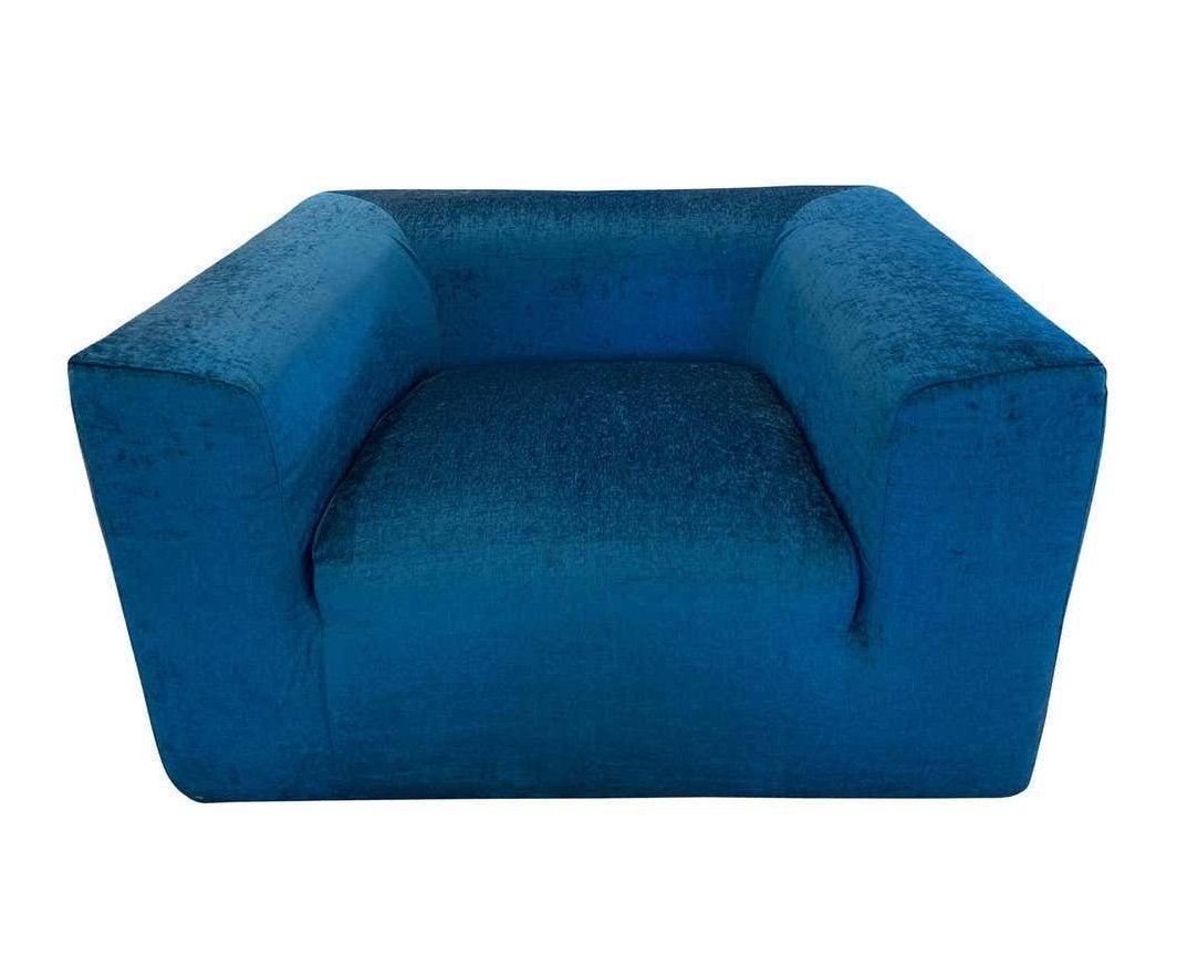 Large Armchair by August Inc, August Series, 1975: Beautiful vintage sofa armchair designed and manufactured in 1975 by August Inc. and part of the August series. The chair was recently upholstered in a blue Romo fabric and is in good condition and re