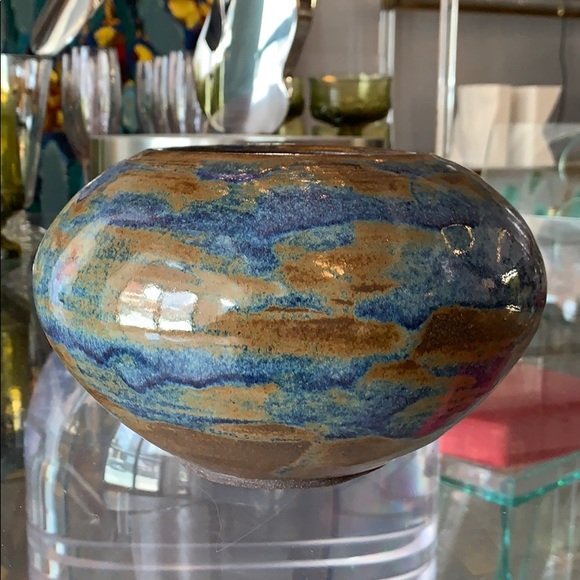 Vintage clay bowl with blue & brown glaze signed Ardus: Beautiful vintage French clay bowl with blue and brown tone glazing signed Ardus and marked with a number 2The piece is in excellent condition, it dates from the early 6os and is free of chips or crac