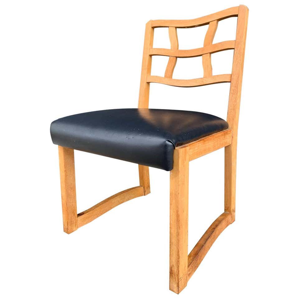 Vintage Side Chair by Karpen Furniture: Vintage side chair designed and manufactured in the 1940s by Karpen Furniture, the chair is upholstered in the original black vinyl, and is solidly built. The piece needs to be refinishing and upholst