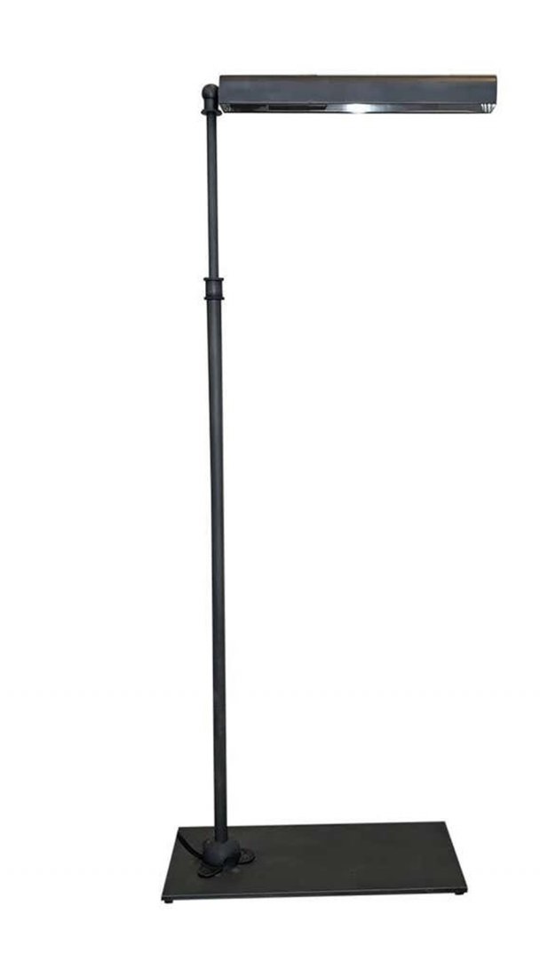 Unique Floor Lamp in Aged Steel: Straight, slim lines distinguish the unique style of our attenuated lamp. Its thin head shelters an elongated bulb, providing a focused swath of light. Enduring steel construction Sheltering metal sha