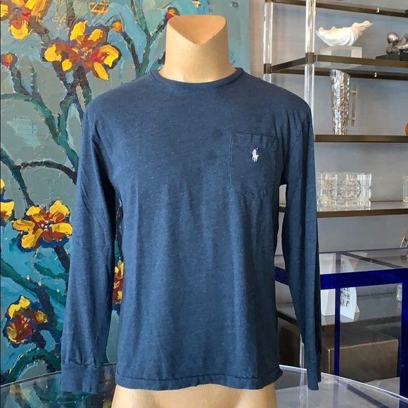 Long Sleeve T Short by Polo, Ralph Lauren sz M: Long sleeve T shirt or light sweatshirt by Ralph Lauren, size Medium, the piece is in very good condition however it has a couple of large spots in the front that I have not tried to remove. 19” sho
