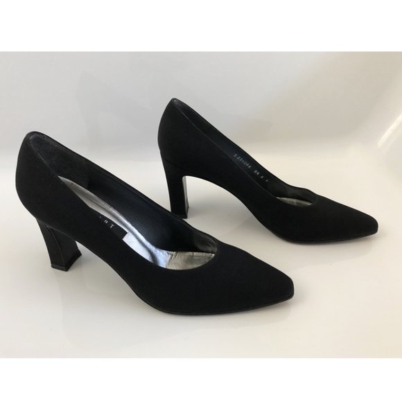 Stuart Weitzman Black Loafer Pumps: size 8.5: The shoes are in good condition, used but with lots of life left in them, very clean inside and out and mild wear to bottom soles.Heel is 3" high.All items are sold as is. The auction house does not w