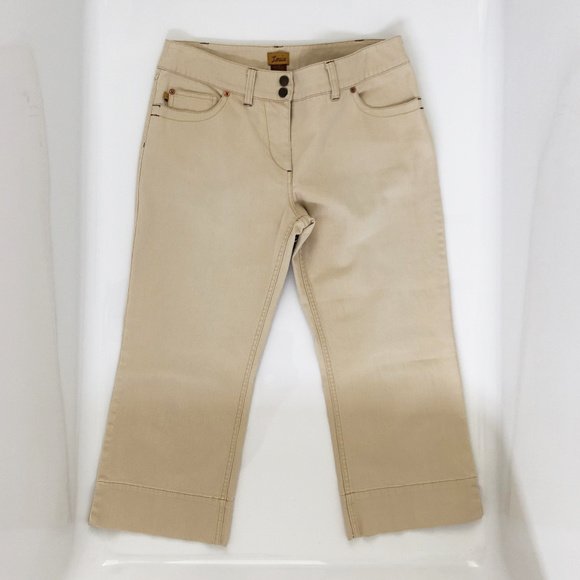 Tan Colored Woman's Cropped Pants By Louie: Beautiful cropped pants by Louie, excellent condition little to no wear. Dry clean only, size 31, total length 31 1/2" x 21" inseam. Leg opening 9". 98% Cotton and 2% Spandex. All items are sold as is