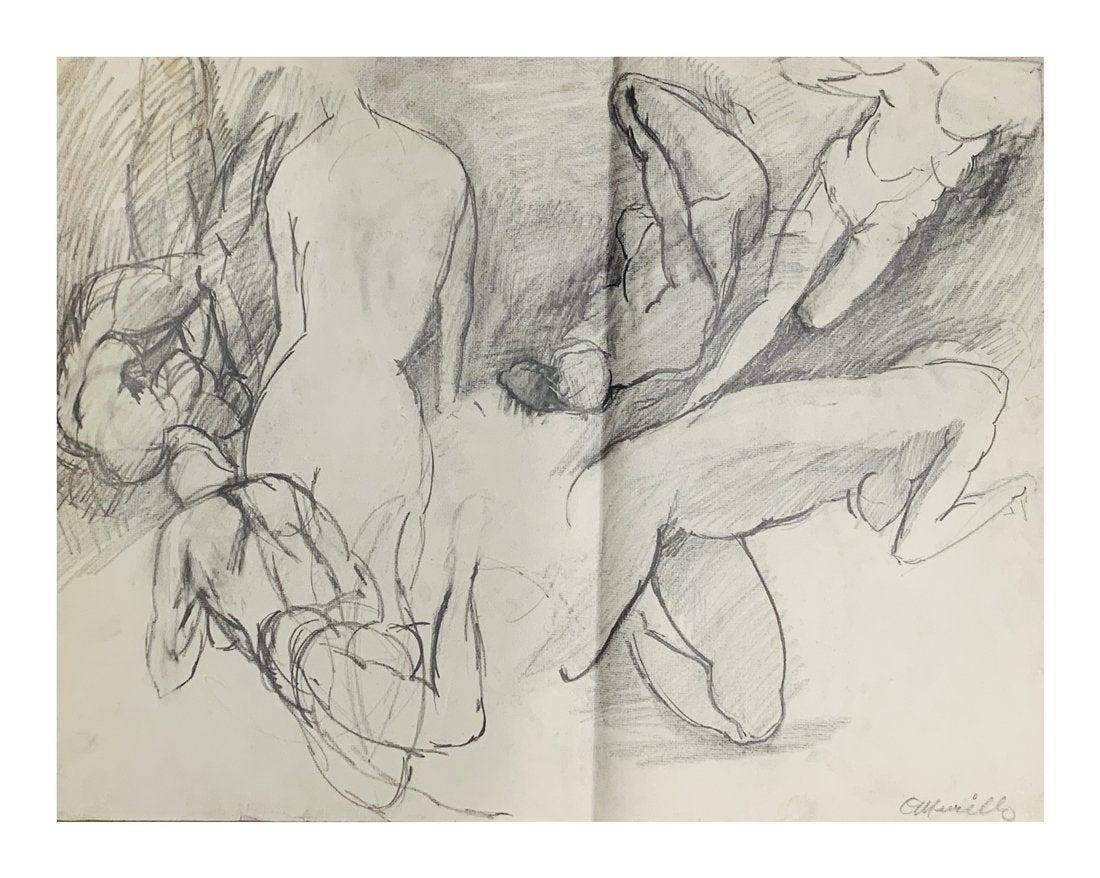 Oscar Murillo Figural Drawings of Nude Females: Beautiful drawings in pencil depicting female bodies in different positions by Mexican artist Oscar Murillo (1940-2017)The drawing is unframed.Measurements:<24 inches wide x 18 inches highSigned and a