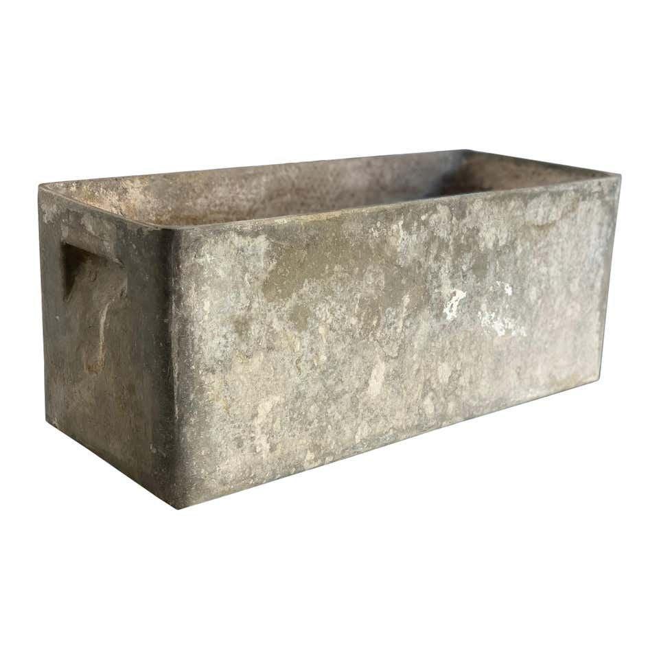 WILLY GUHL RECTANGULAR SWISS MIDCENTURY PLANTER: Rectangular planters designed by Swiss architect Willy Guhl for Eternit. The planters are made of moulded cement. No holes on the bottom for water drainage. These planters are in good vintage conditio
