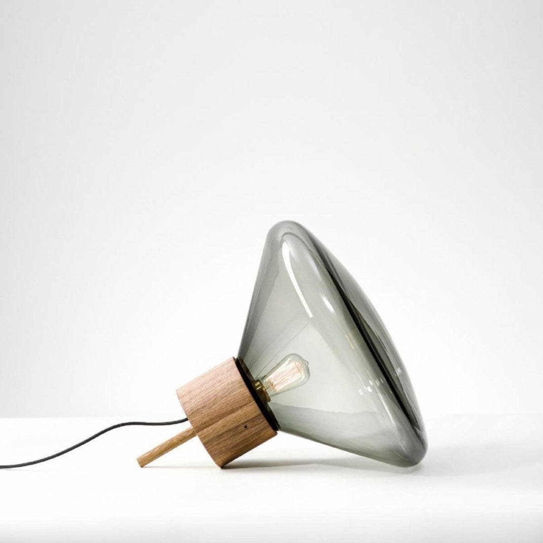 Muffin Floor Lamp by Dan Yeffet, Lucie Koldova 4 Brokis: 3 available, NEW IN THE BOX The Muffins collection represents an extraordinary experience of enlightenment. A masterful combination of gently contoured glass and wood with a naked filament bulb. Desig