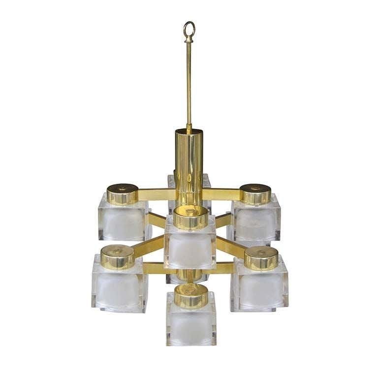 Ice Cube & Brass 12-Light Chandelier by Gaetano Sciolar (1 of 9)