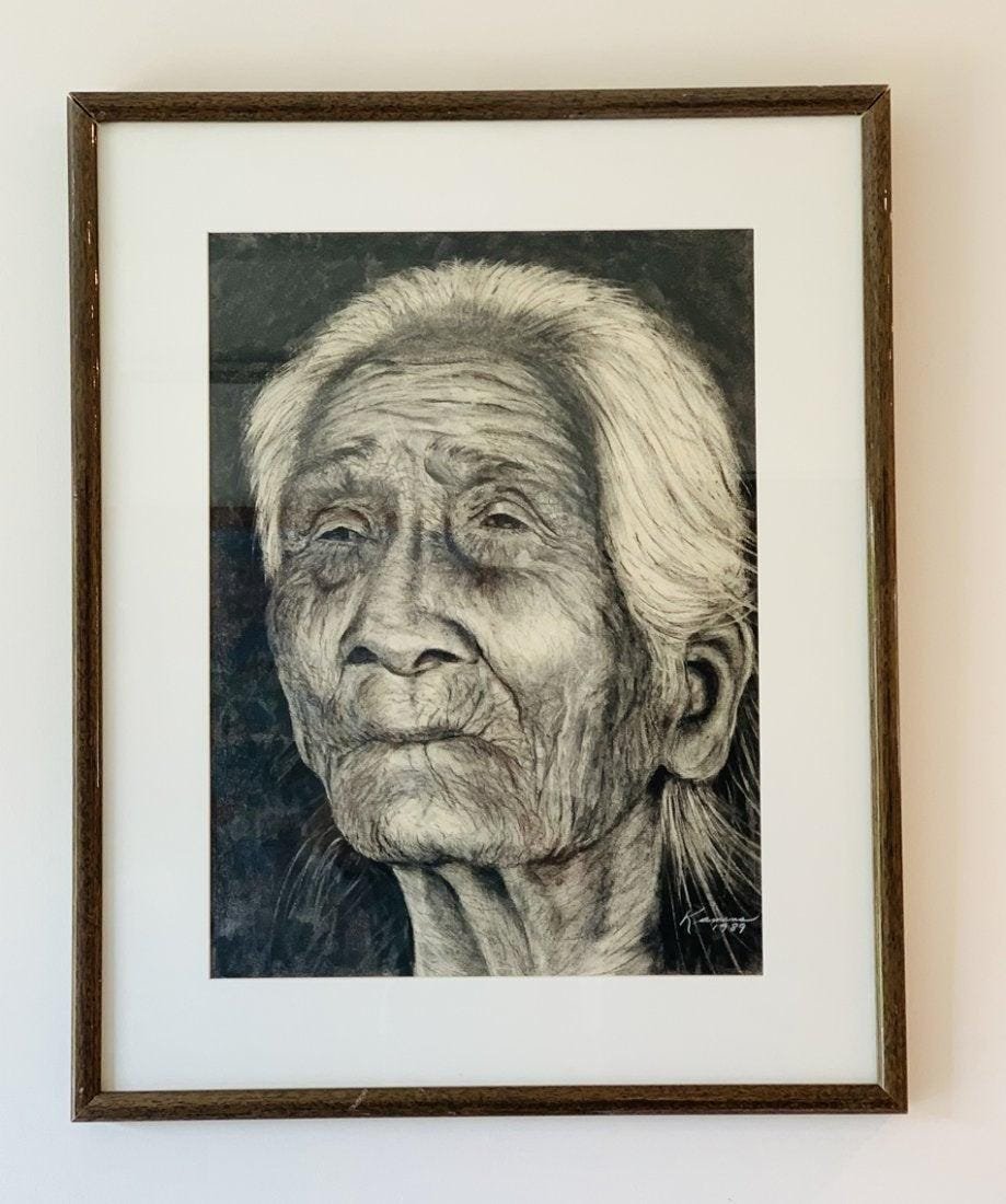 THE ELDER by Richard J Kamins, ca1989: THE ELDER, by Richard J Kamins. Circa 1989. Exhibited at the Annual State Bar Art Exhibit/Elmer Albritton Memorial Art Exhibit in 1989. Signed and dated by the artist. The piece was not inspected outs