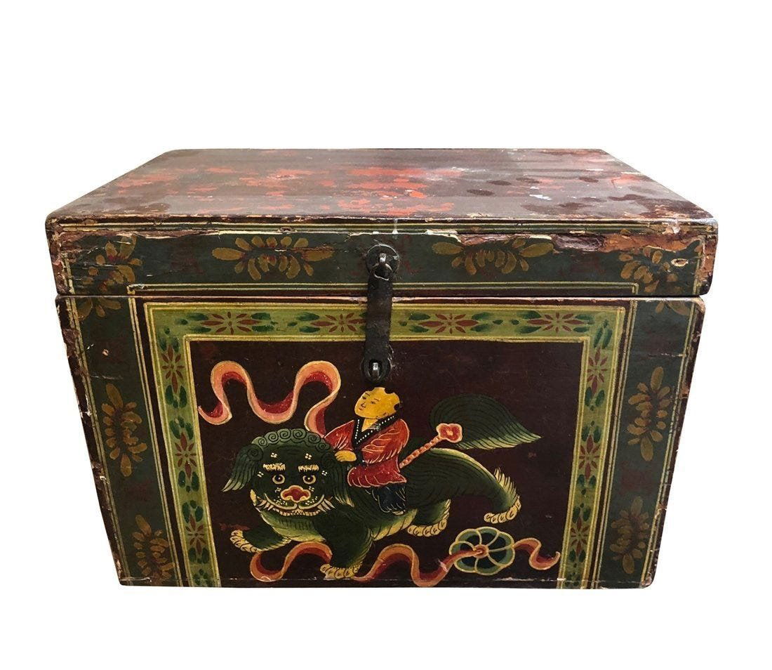 Chinese Style Antique Wood Trunk Hand-Painted (1 of 6)