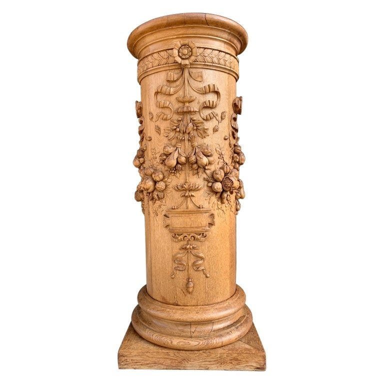 Carved Wood Pedestal by P. MAZAROZ R -France 1800s (1 of 20)