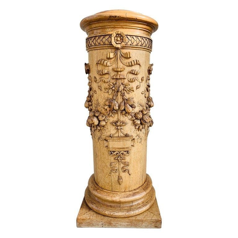 Carved Wood Pedestal by P. MAZAROZ R -France 1800s (1 of 18)