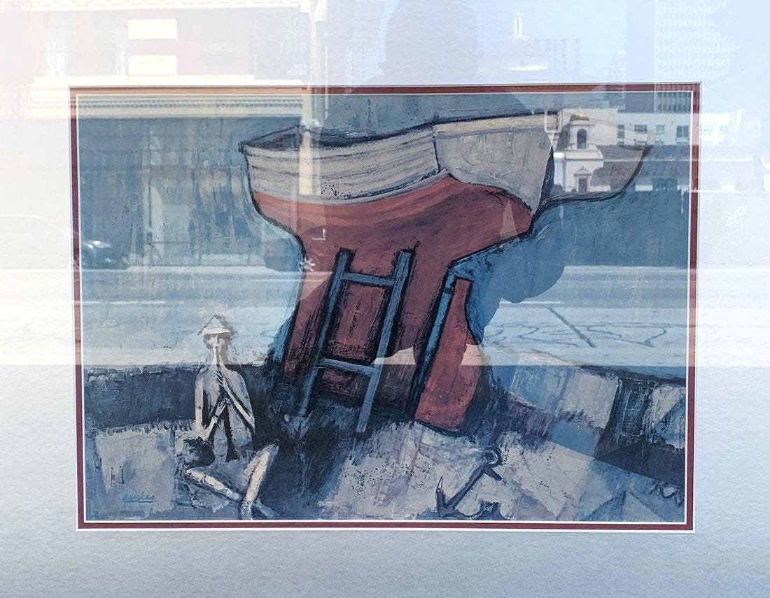 Original Lithograph by David Adickes ORANGE MEDITATIONS: Limited edition of 200 this one is number 48, signed and numbered.The piece is framed ad has not been inspected outside of the frame.Measurements: 27 inches wide x 21.5 inches high.Visible art: 19 inc