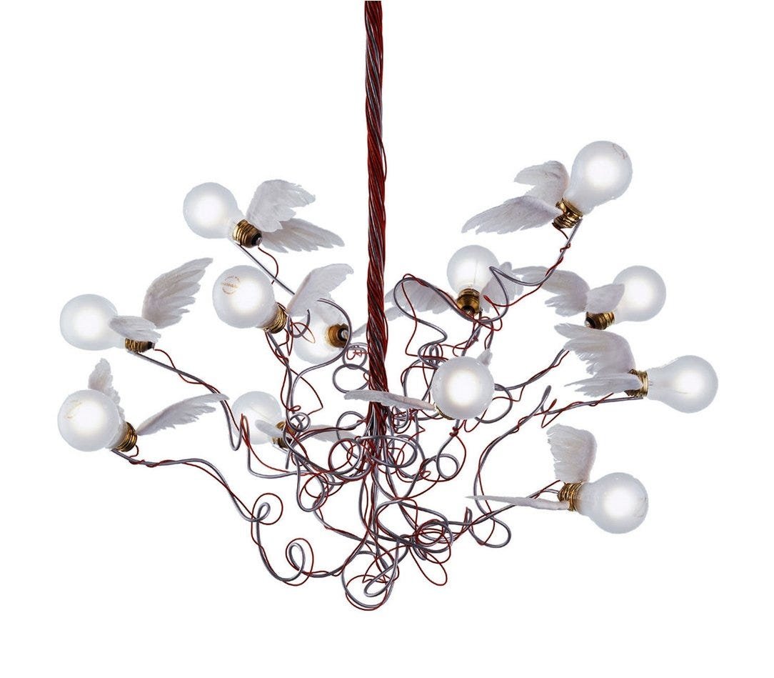 Ingo Maurer Bird Chandelier w/Feather Wings & Red Cable (1 of 9)