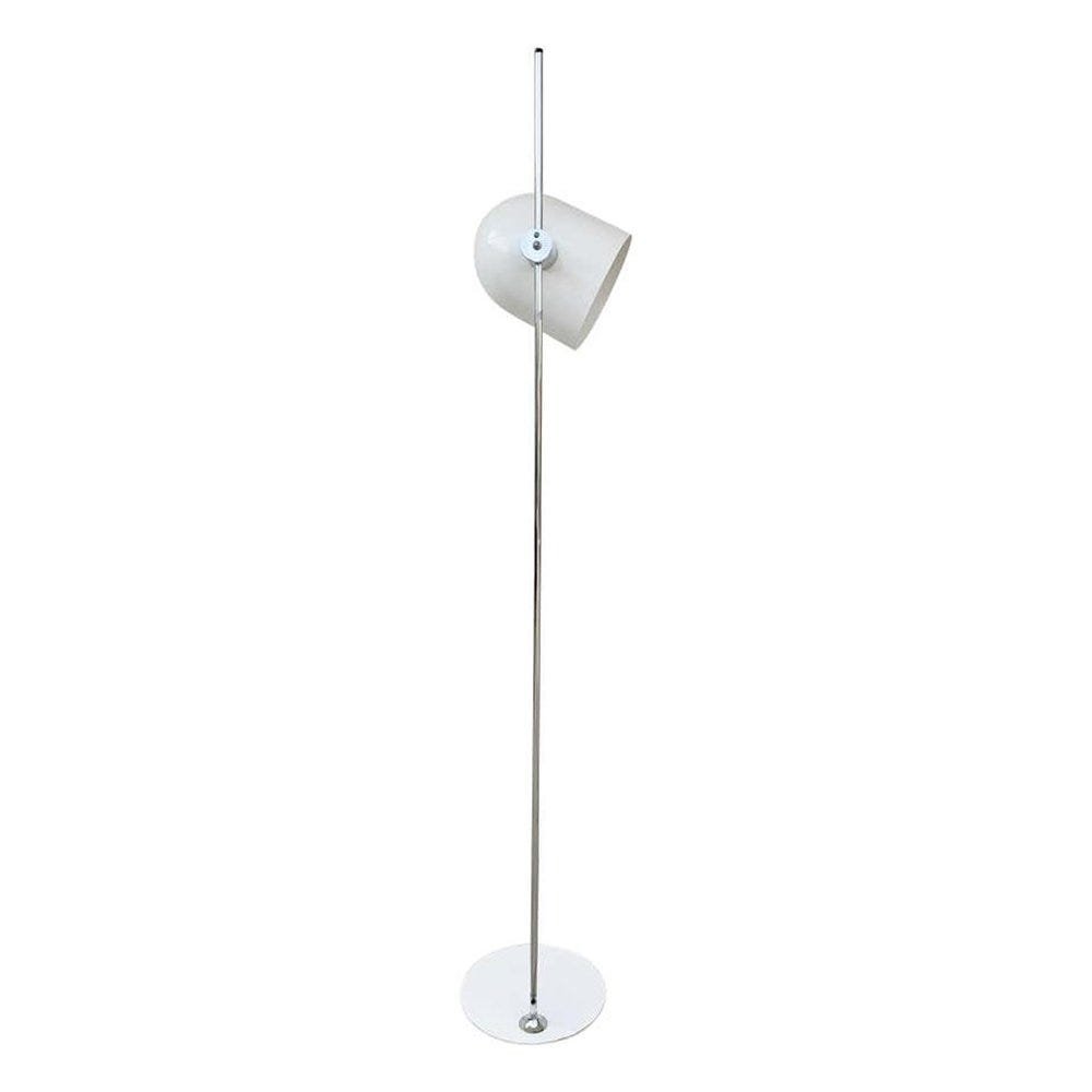 Vintage Dome Floor Lamp by Robert Sonneman: Vintage floor lamp from the -Dome- series by Robert Sonneman.The piece has a white powder coated base and dome shade and a chromed rod.The piece is in very good condition, minor wear to metal, nicks a