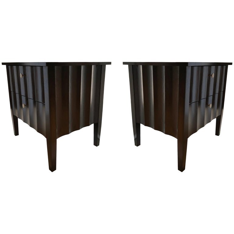 Modern Chocolate Brown Nightstands w/ Scalloped Detail (1 of 12)