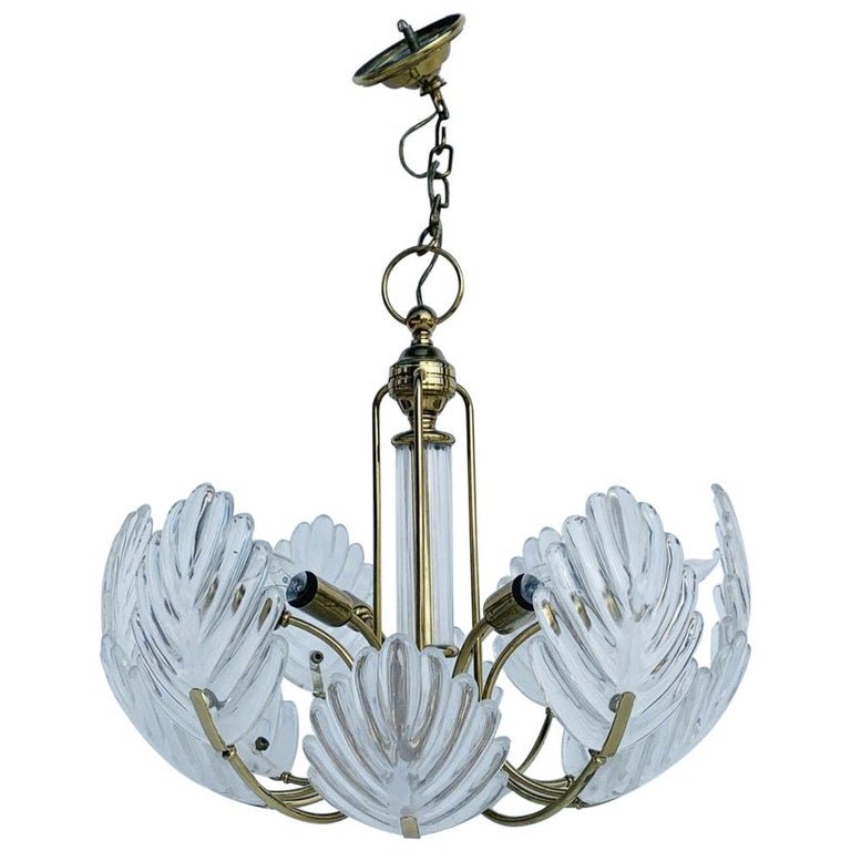Vintage Brass & Murano Glass Leaf Chandelier (1 of 11)