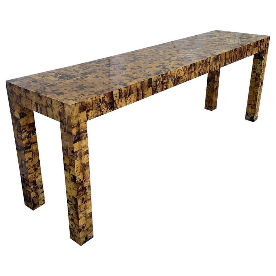 Tiled Bone- Parsons Console Table by Garrison Rousseau: Stunning and beautiful console table designed and manufactured by Garrison Rousseau.The table frame is made wood and covered in bone tiles, the bottom of the table also has a beautiful wood finish, th