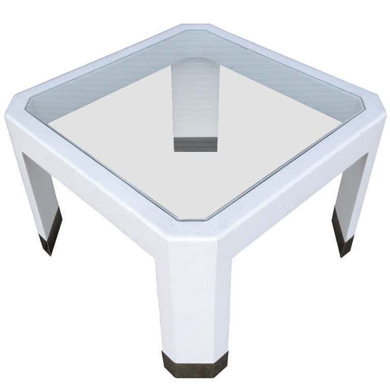 Karl Springer Style Raffia Coffee Table w Brass Sabots (1 of 10)