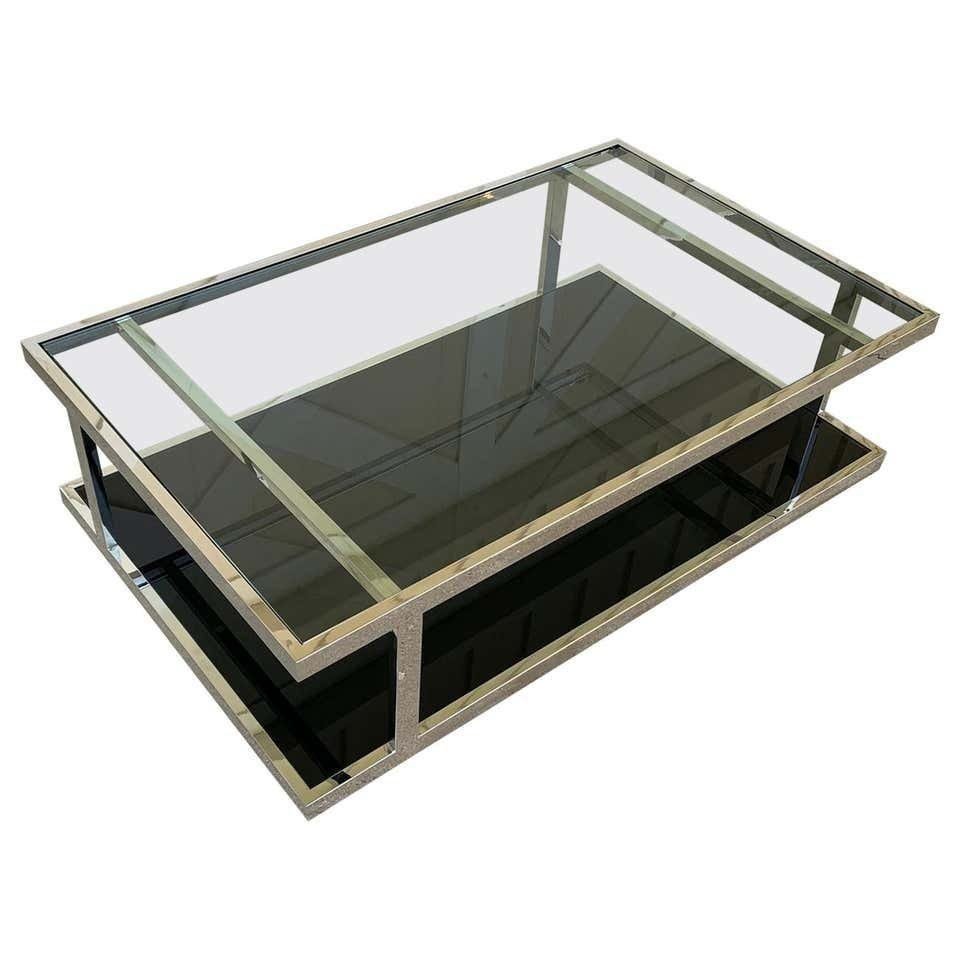 Vintage 2 Tier Coffee Table in Chrome & Glass (1 of 10)
