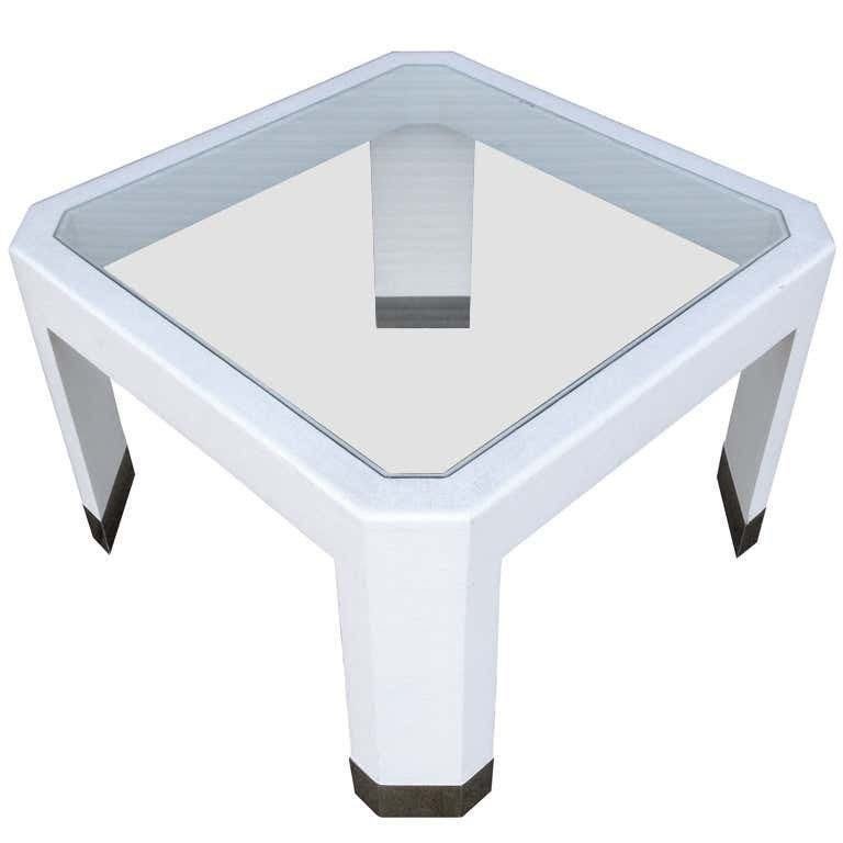 Karl Springer Style Raffia Coffee Table w Brass Sabots (1 of 10)