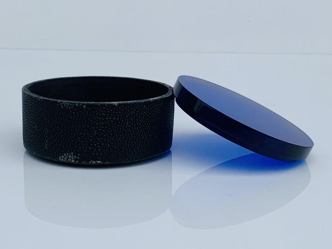Shagreen & Blue Lucite Trinket Box by Ginger Brown, (1 of 5)