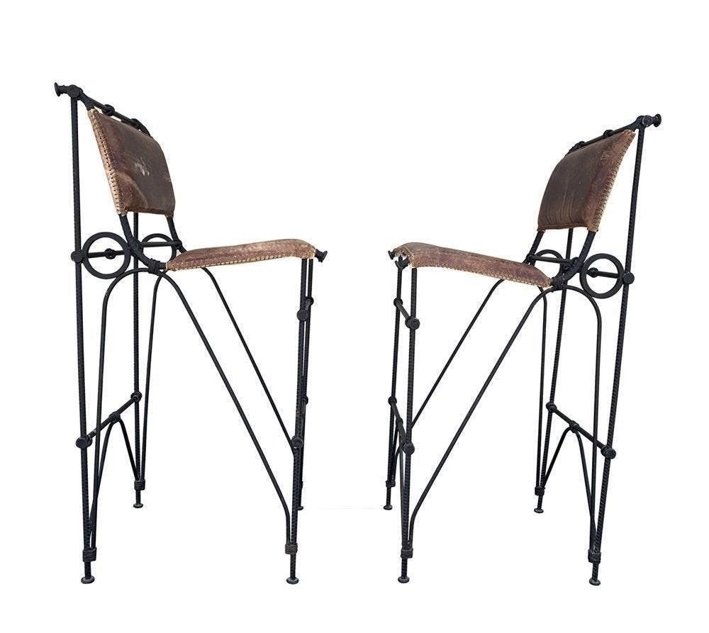 Set of 2 Iron & Leather Barstools by Ilana Goor (1 of 19)