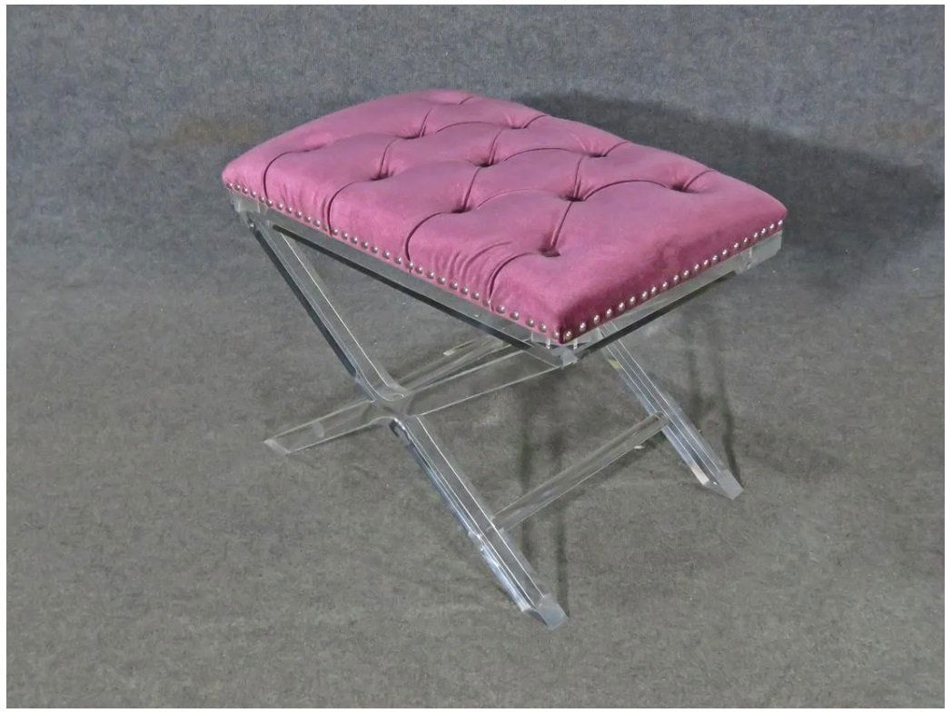 Vintage X Frame Lucite Bench With a Deep Tufted Seat (1 of 17)