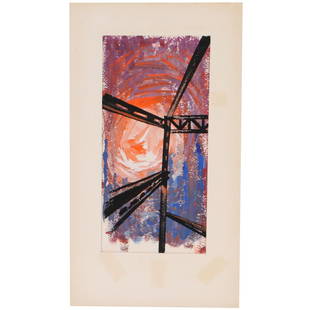 Abstract Gouche Painting by Nick Barberi: Nick Barberi (20th century)Construction in OrangeGouache on paperboardSigned and inscribed to versoMesurements:7 inches wide x 16.50 inches high x 0.1 inches thick (sheet)Nicholas Barbieri (American,