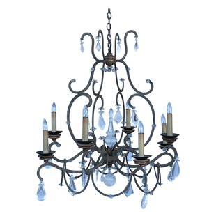 Vintage Metal and Rock Crystal Chandelier: The Renaissance Rock Crystal chandelier brings seventeenth century style to your space with it's ornate scrolled framework and intricately cut crystals.Very well made and perfect for many dÃ©cor