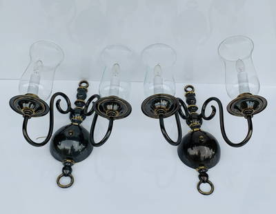 Pair of Solid Brass Sconces by Feldman Lighting, ca1970: These are matching sconces to the 3 Feldman Chandeliers listed on previous lots.Beautiful pair of solid brass sconces made in the USA by Feldman Lighting.The pieces are in very good condition, there