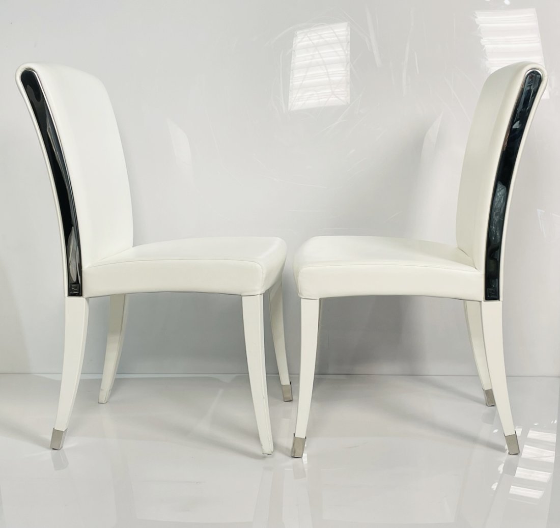 Pair of Elisa Side Chairs embossed in White Leather by Fendi (1 of 10)