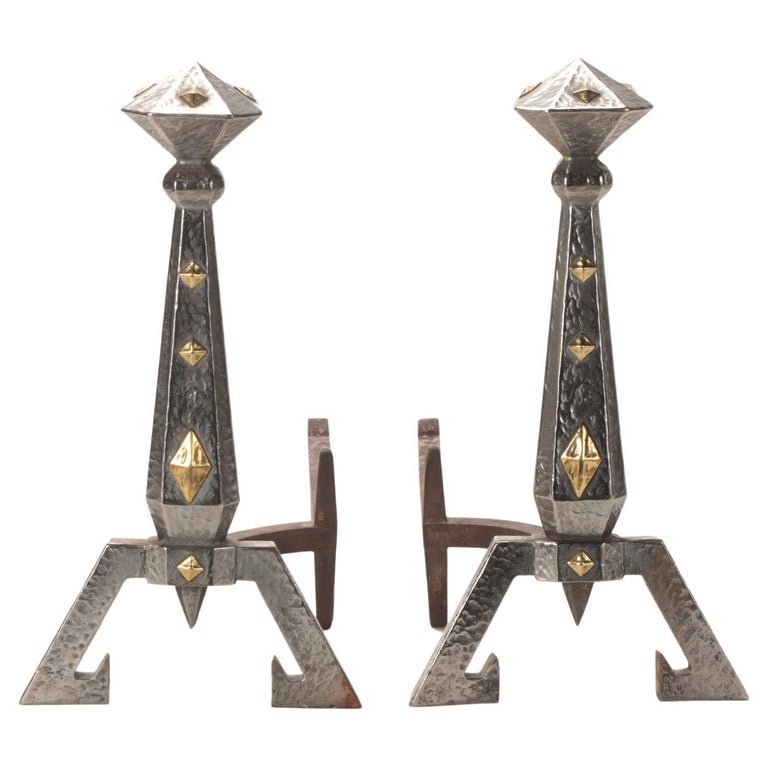 Bradley and Hubbard Iron and Brass Art Deco Andirons (1 of 8)