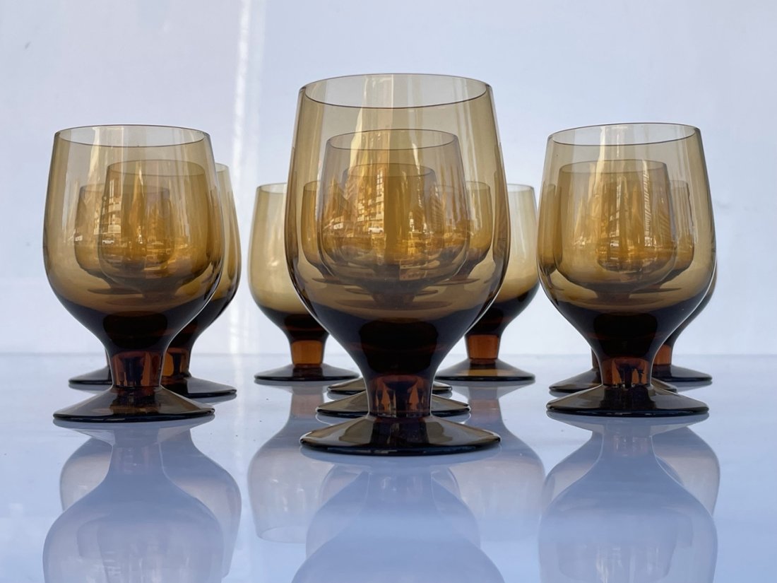 Set of 12 Mid Century Modern Amber Glasses (1 of 8)